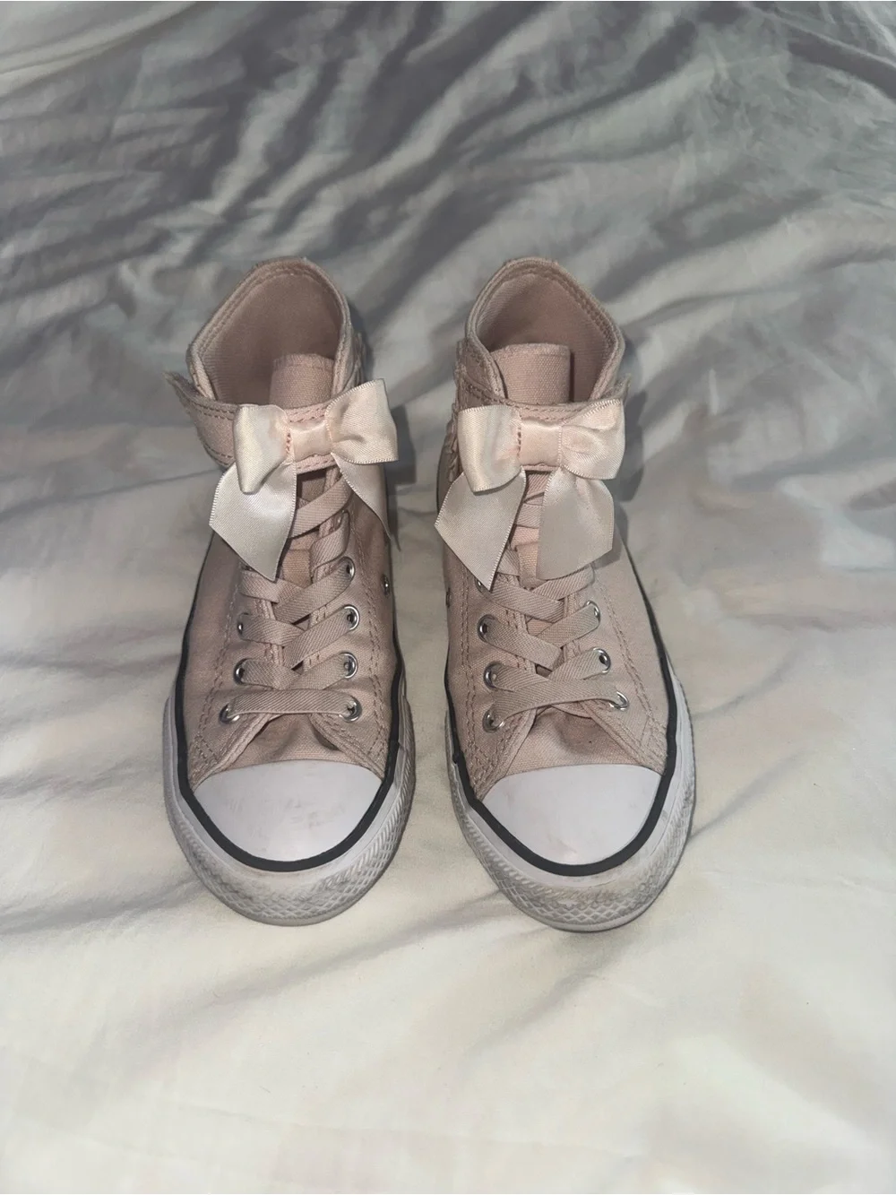 Converse, little girls pink and white sneakers, size 2